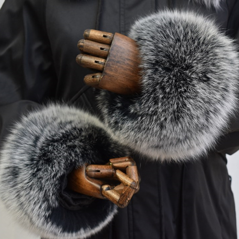 Winter Clothing Essentials - 여성용 여우 모피 커프스 전체 가죽