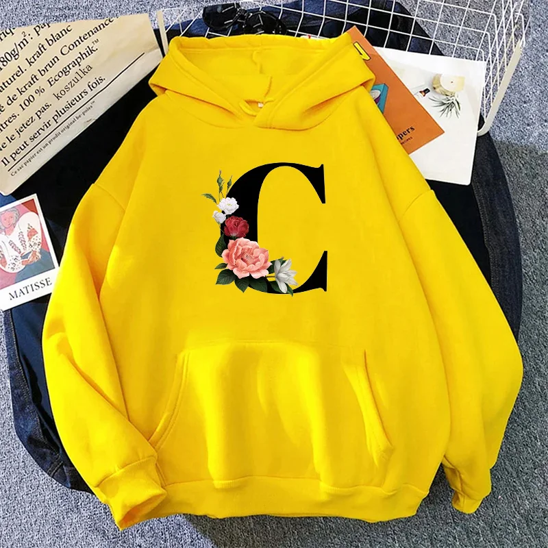 Yellow Winter Clothing - 패션 여성 후드티 캐주얼 레터스 A-Z