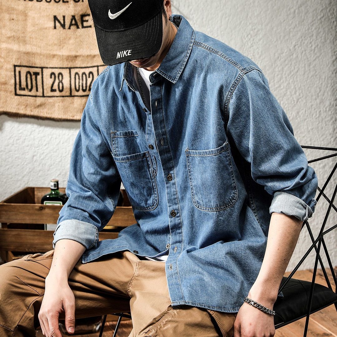 봄철 러피언 스타일 멋진 데님 툴링 긴팔 셔츠 남성용  - Winter Clothing Essentials 리뷰 및 가격