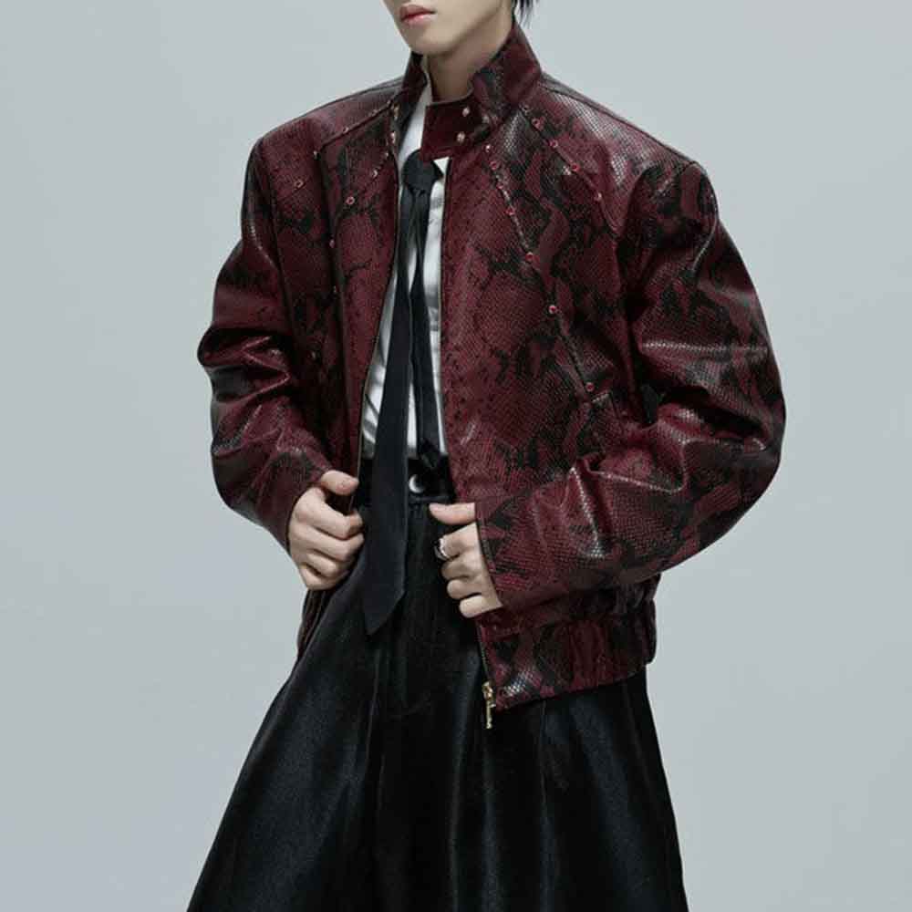 남성 가을 재킷 파이톤 텍스처 보석 장식 재킷 스트리트 - Winter Clothing Jewel 리뷰 및 가격