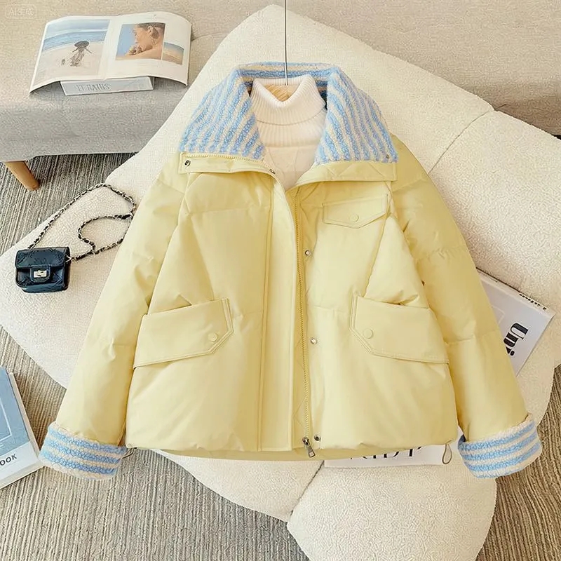 다운 코튼 재킷 여성용 숏 2025 양털 신상 루즈 코 - Yellow Winter Clothing 리뷰 및 가격